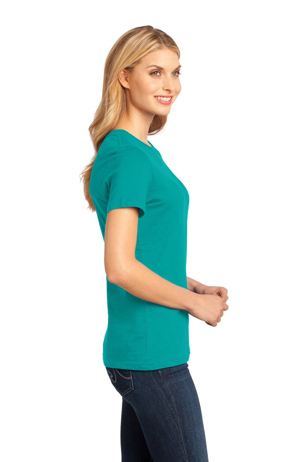 District DM104L Womens Perfect Weight Short Sleeve Crewneck T-Shirt Jade Green Side