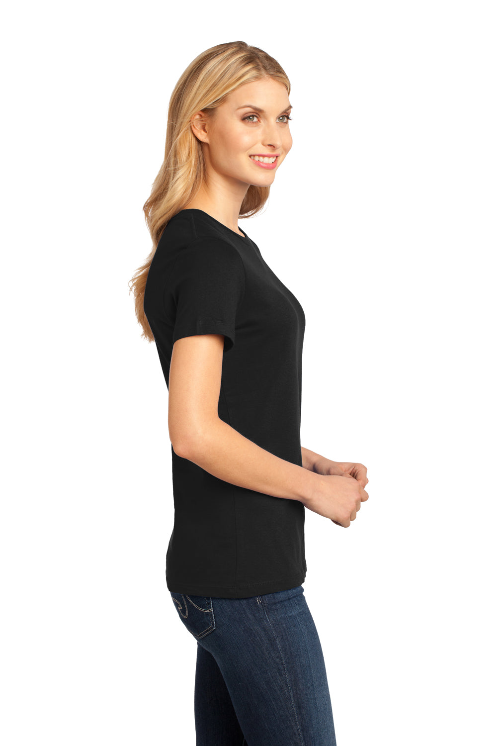 District DM104L Womens Perfect Weight Short Sleeve Crewneck T-Shirt Black Side
