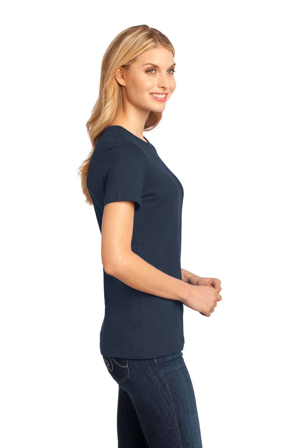 District DM104L Womens Perfect Weight Short Sleeve Crewneck T-Shirt Navy Blue Side