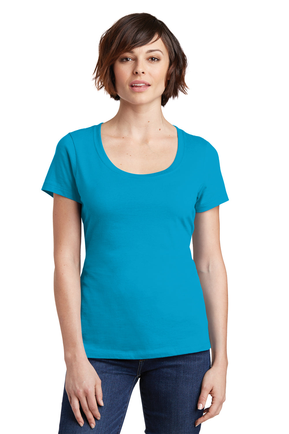 District DM106L Womens Perfect Weight Short Sleeve Scoop Neck T-Shirt Turquoise Blue Front