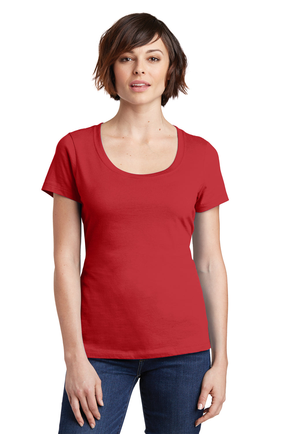 District DM106L Womens Perfect Weight Short Sleeve Scoop Neck T-Shirt Red Front