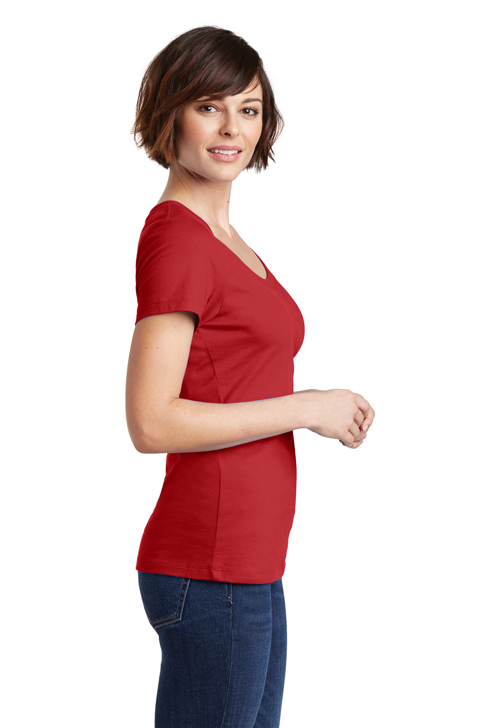 District DM106L Womens Perfect Weight Short Sleeve Scoop Neck T-Shirt Red Side
