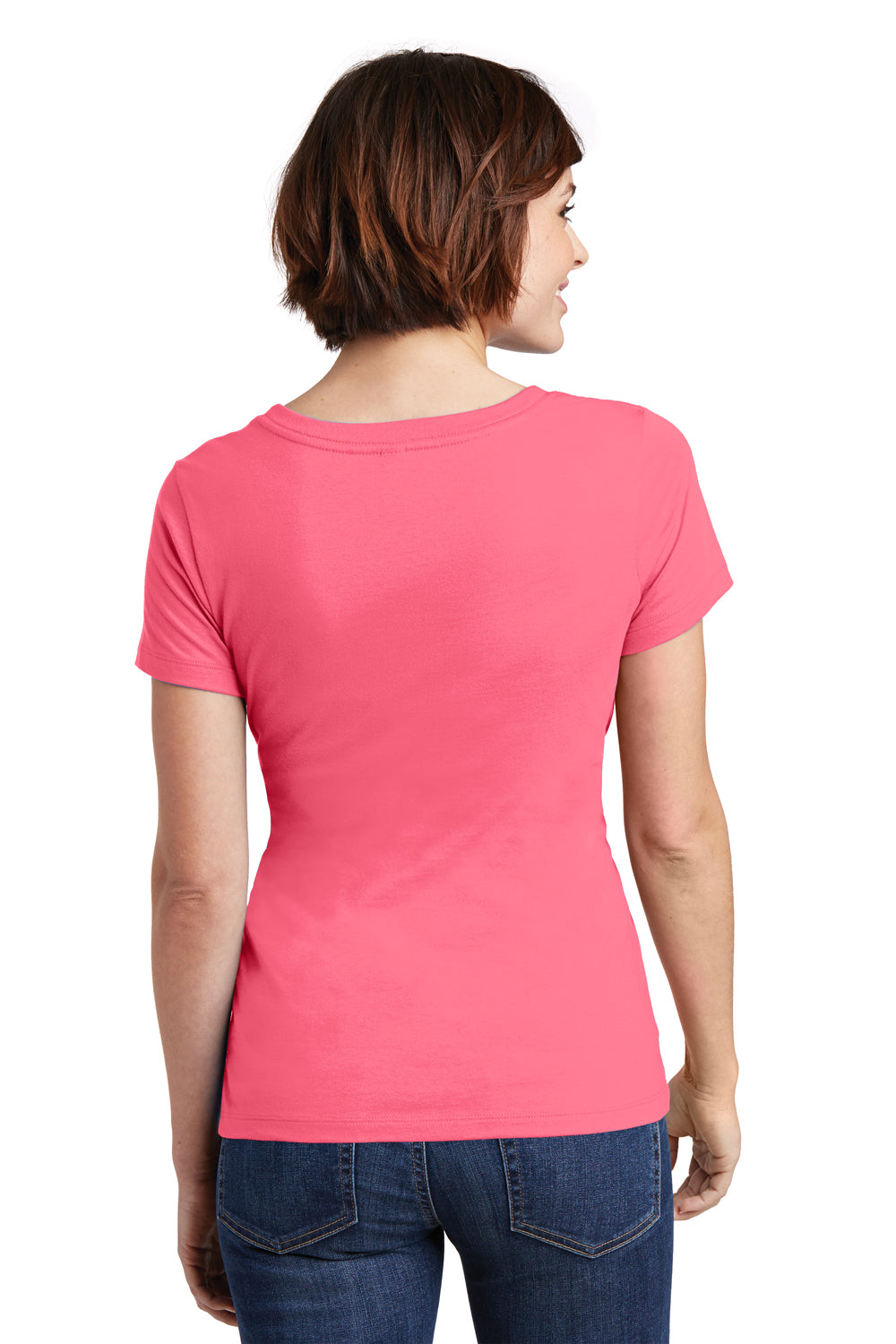 District DM106L Womens Perfect Weight Short Sleeve Scoop Neck T-Shirt Coral Pink Back