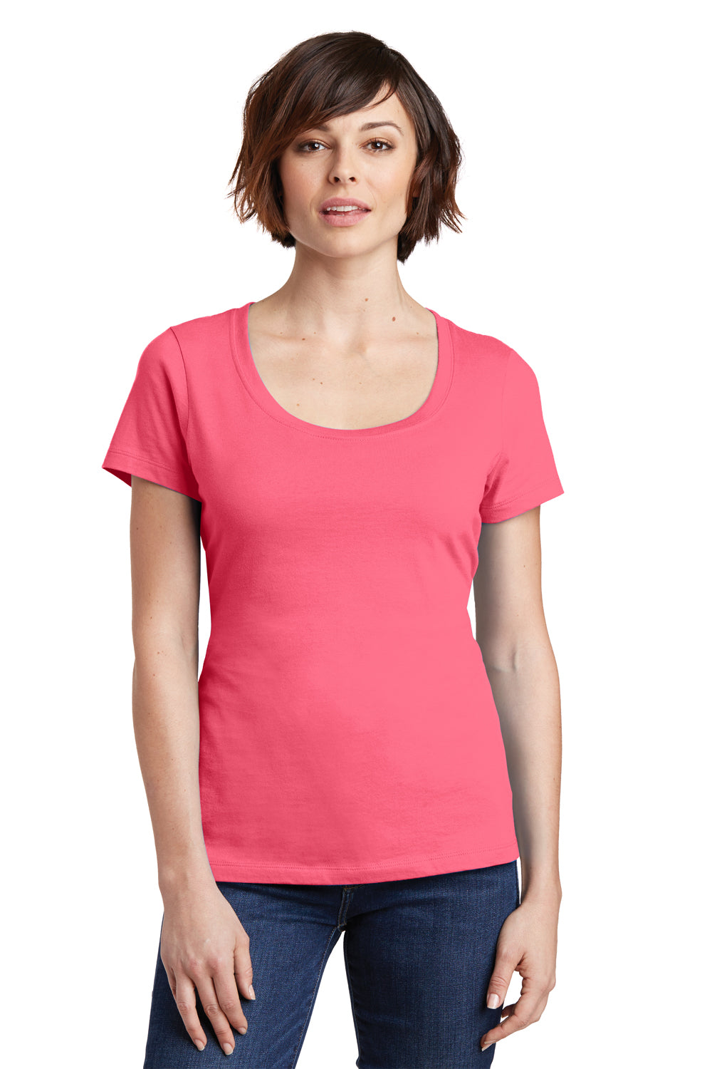 District DM106L Womens Perfect Weight Short Sleeve Scoop Neck T-Shirt Coral Pink Front