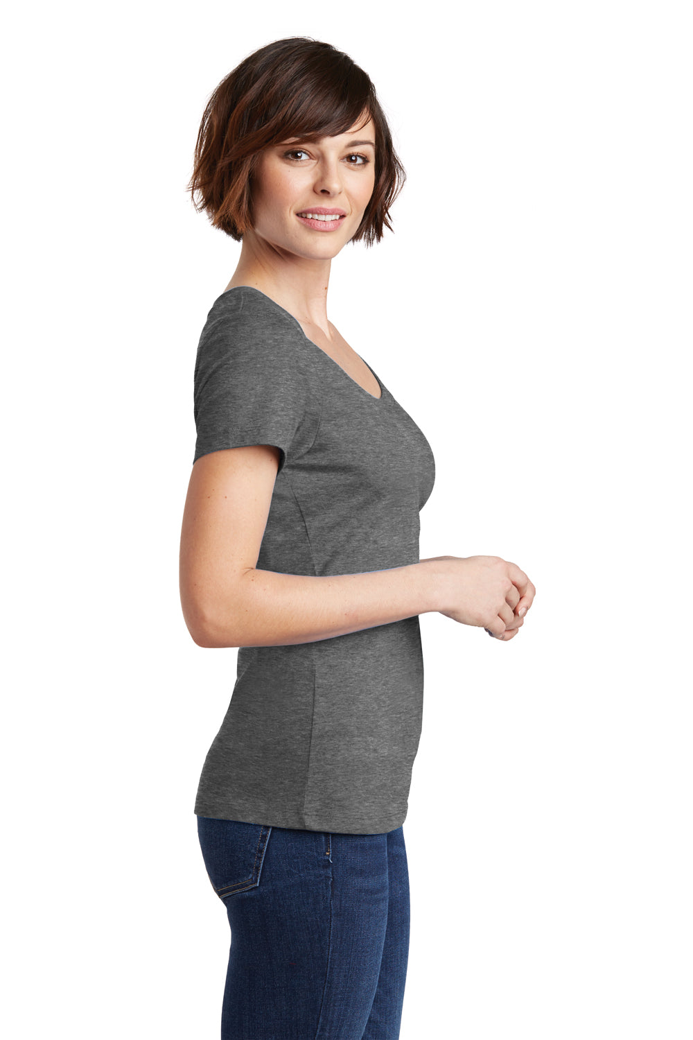District DM106L Womens Perfect Weight Short Sleeve Scoop Neck T-Shirt Heather Nickel Grey Side