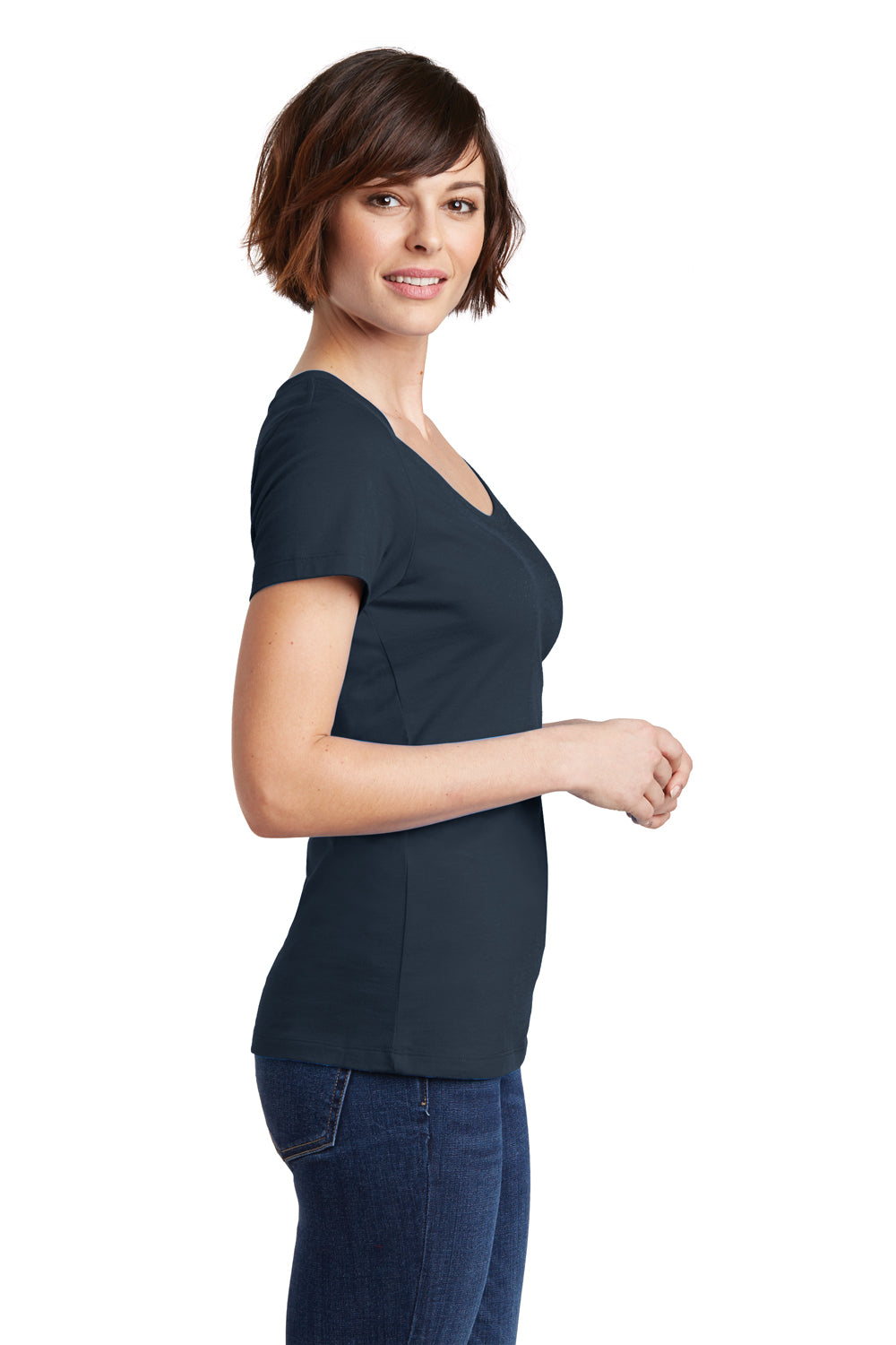 District DM106L Womens Perfect Weight Short Sleeve Scoop Neck T-Shirt Navy Blue Side