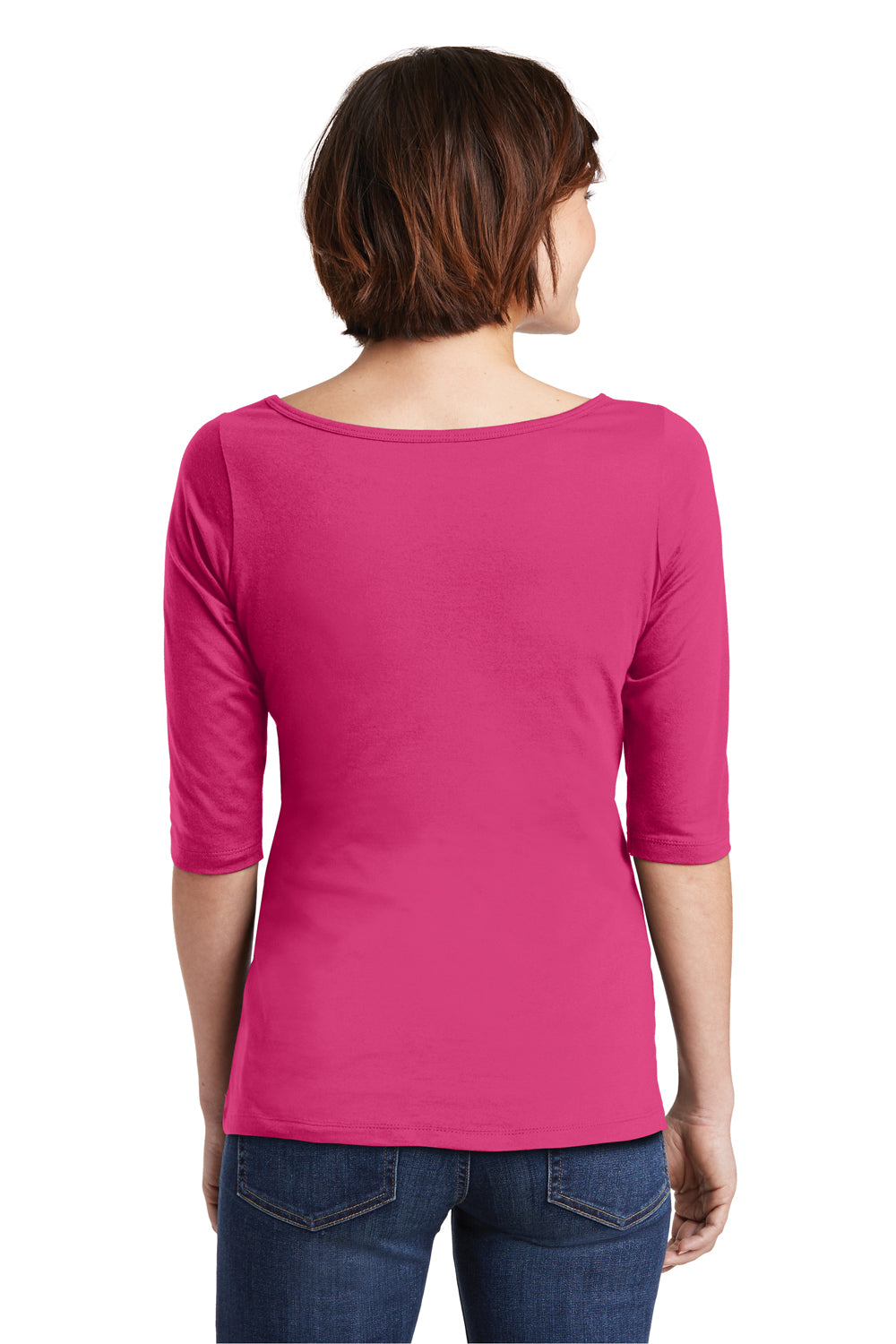 District DM107L Womens Perfect Weight 3/4 Sleeve T-Shirt Fuchsia Pink Back