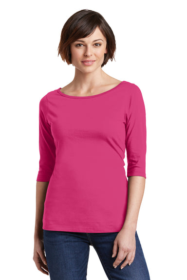 District DM107L Womens Perfect Weight 3/4 Sleeve T-Shirt Fuchsia Pink Front