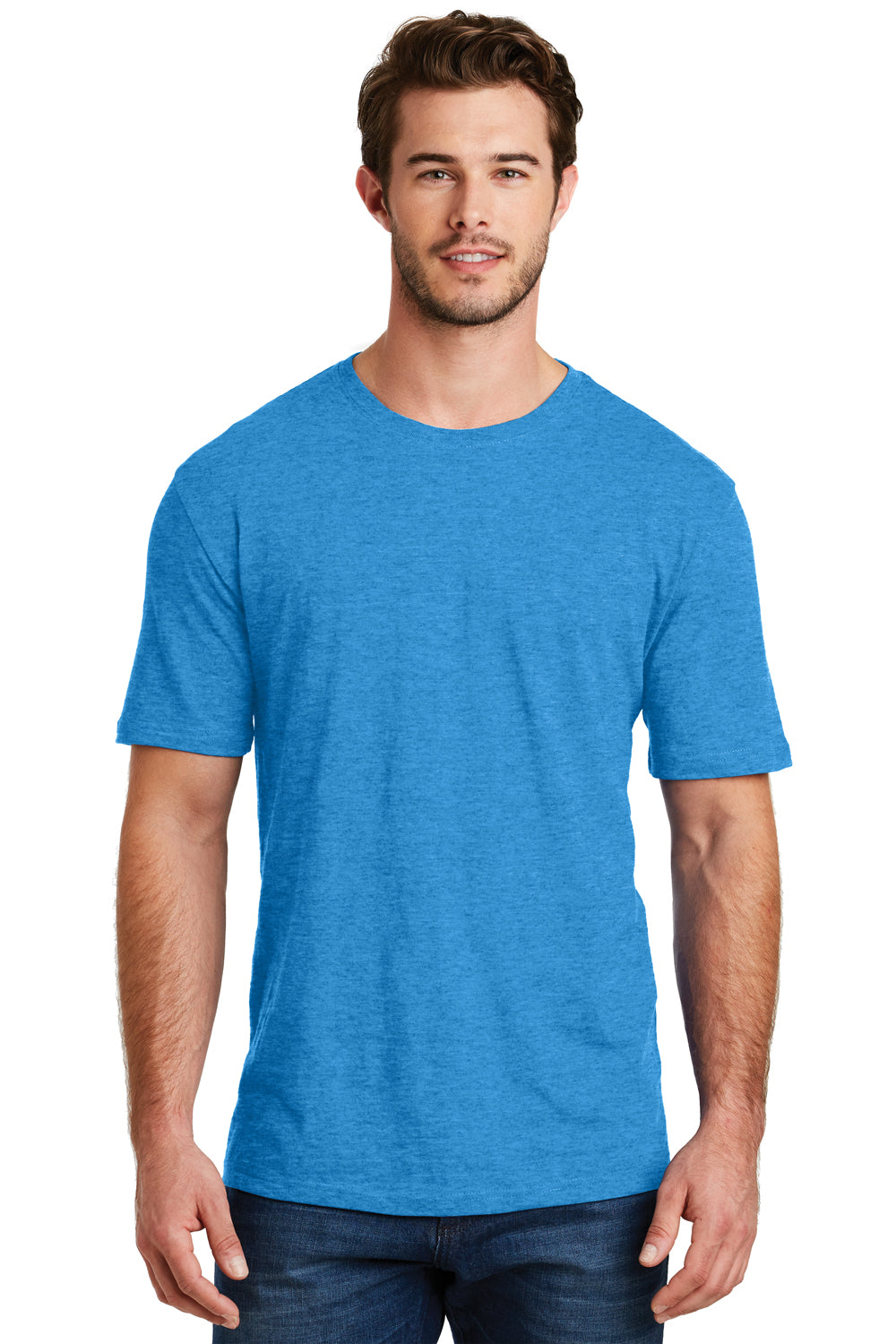 District DM108 Mens Perfect Blend Short Sleeve Crewneck T-Shirt Heather Turquoise Blue Front