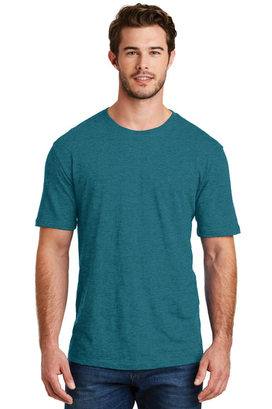 District DM108 Mens Perfect Blend Short Sleeve Crewneck T-Shirt Heather Teal Green Front