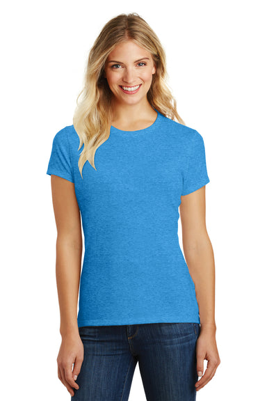 District DM108L Womens Perfect Blend Short Sleeve Crewneck T-Shirt Heather Turquoise Blue Front