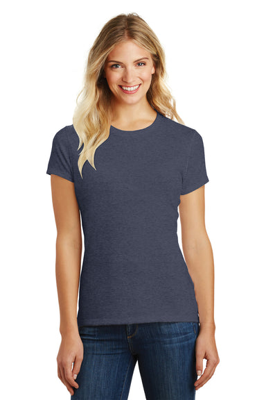 District DM108L Womens Perfect Blend Short Sleeve Crewneck T-Shirt Heather Navy Blue Front