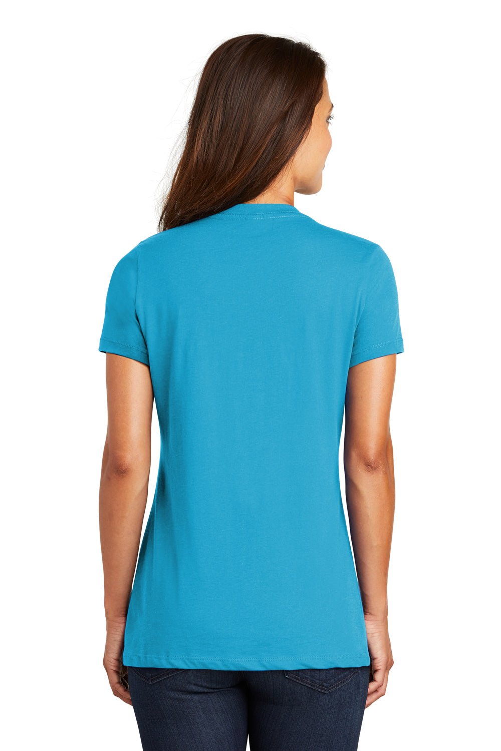 District DM1170L Womens Perfect Weight Short Sleeve V-Neck T-Shirt Turquoise Blue Back