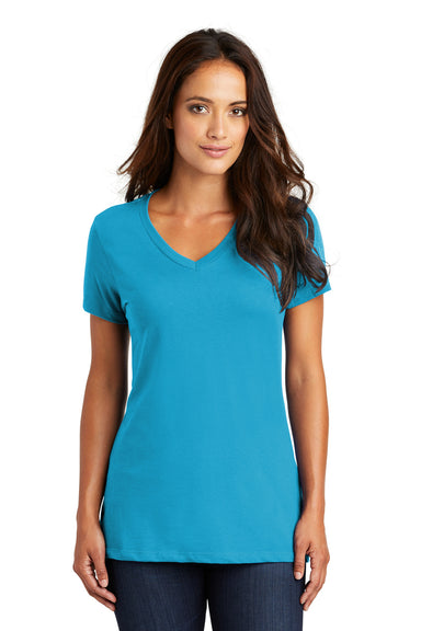 District DM1170L Womens Perfect Weight Short Sleeve V-Neck T-Shirt Turquoise Blue Front