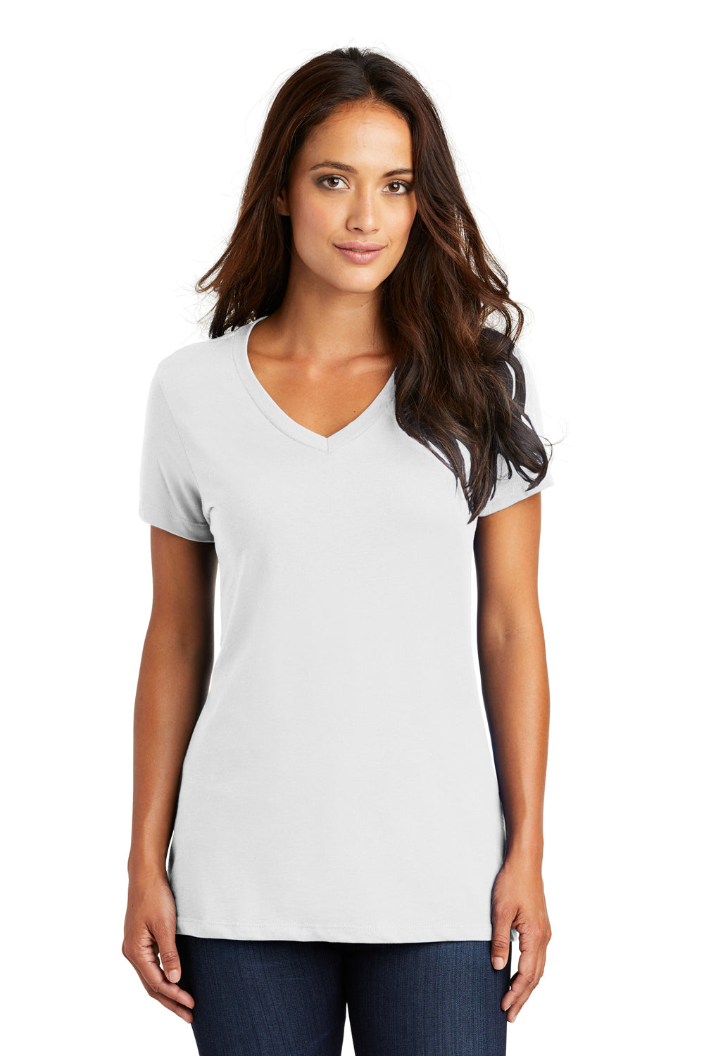 District DM1170L Womens Perfect Weight Short Sleeve V-Neck T-Shirt White Front