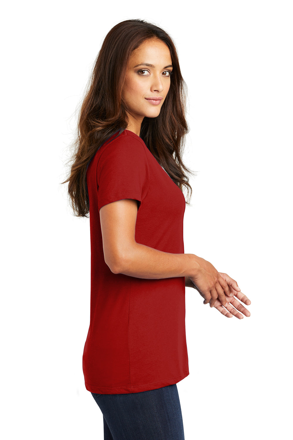 District DM1170L Womens Perfect Weight Short Sleeve V-Neck T-Shirt Red Side