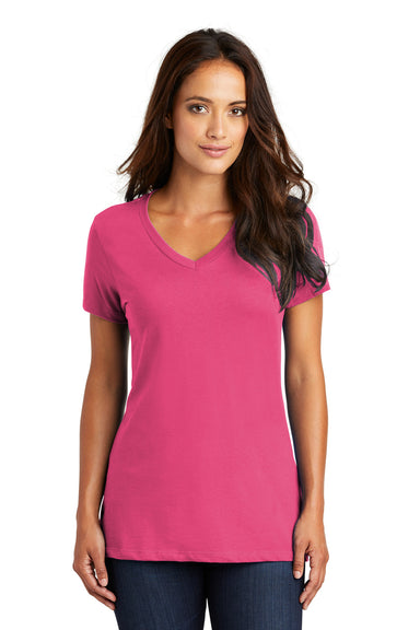 District DM1170L Womens Perfect Weight Short Sleeve V-Neck T-Shirt Fuchsia Pink Front