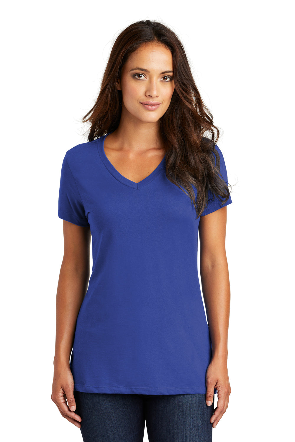 District DM1170L Womens Perfect Weight Short Sleeve V-Neck T-Shirt Royal Blue Front