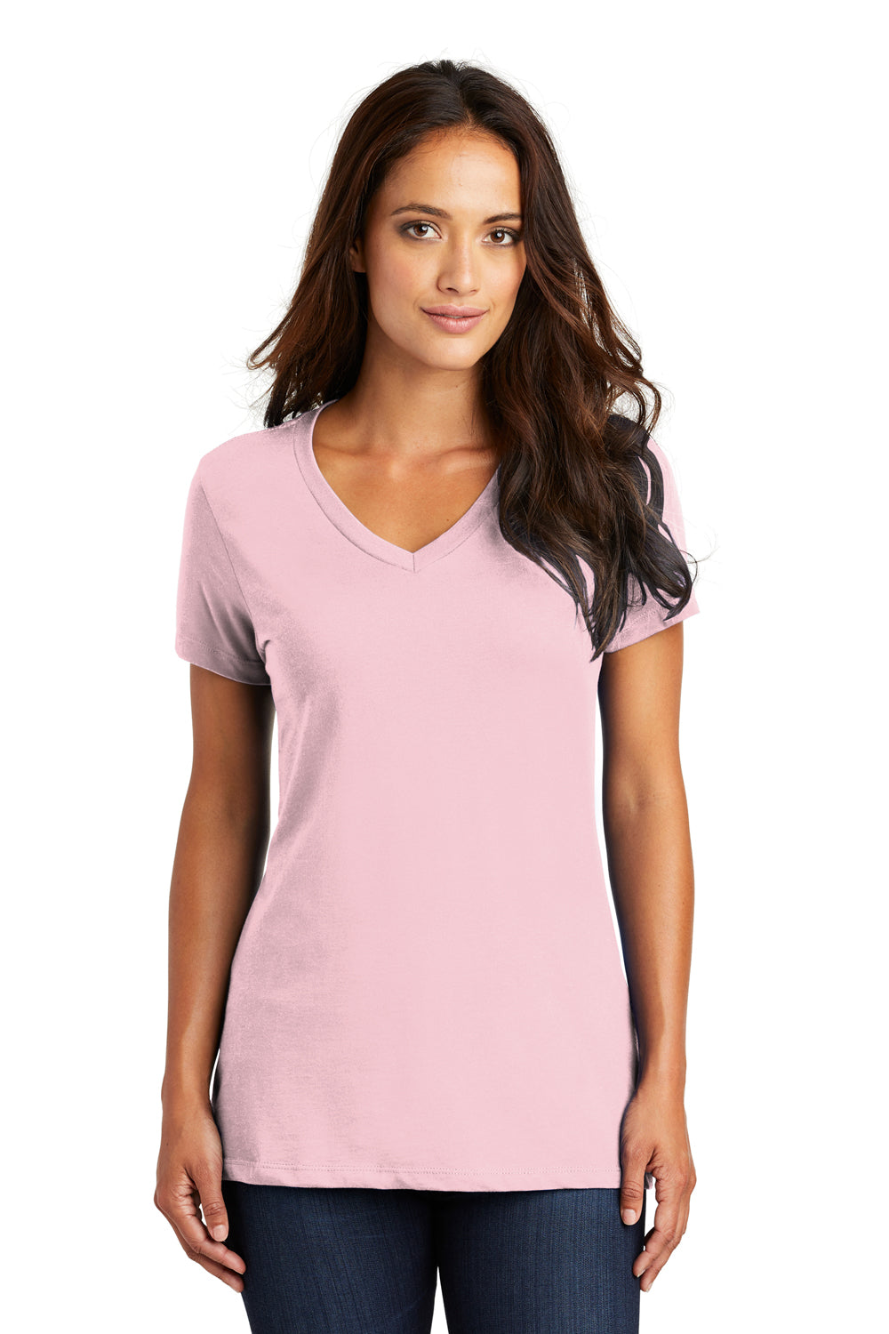 District DM1170L Womens Perfect Weight Short Sleeve V-Neck T-Shirt Light Pink Front