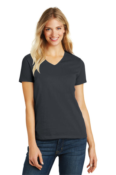 District DM1190L Womens Perfect Blend Short Sleeve V-Neck T-Shirt Charcoal Grey Front