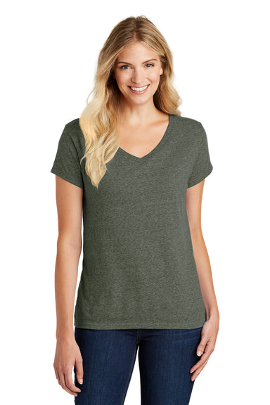 District DM1190L Womens Perfect Blend Short Sleeve V-Neck T-Shirt Heather Olive Green Front