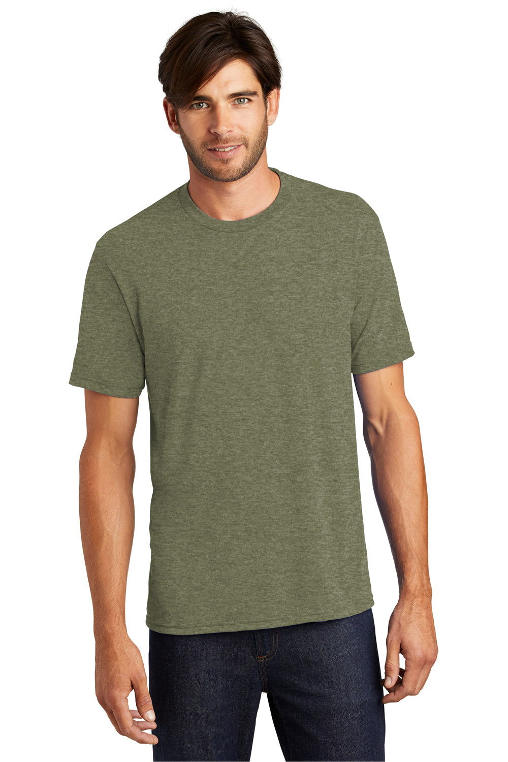 District DM130 Mens Perfect Tri Short Sleeve Crewneck T-Shirt Military Green Frost Front