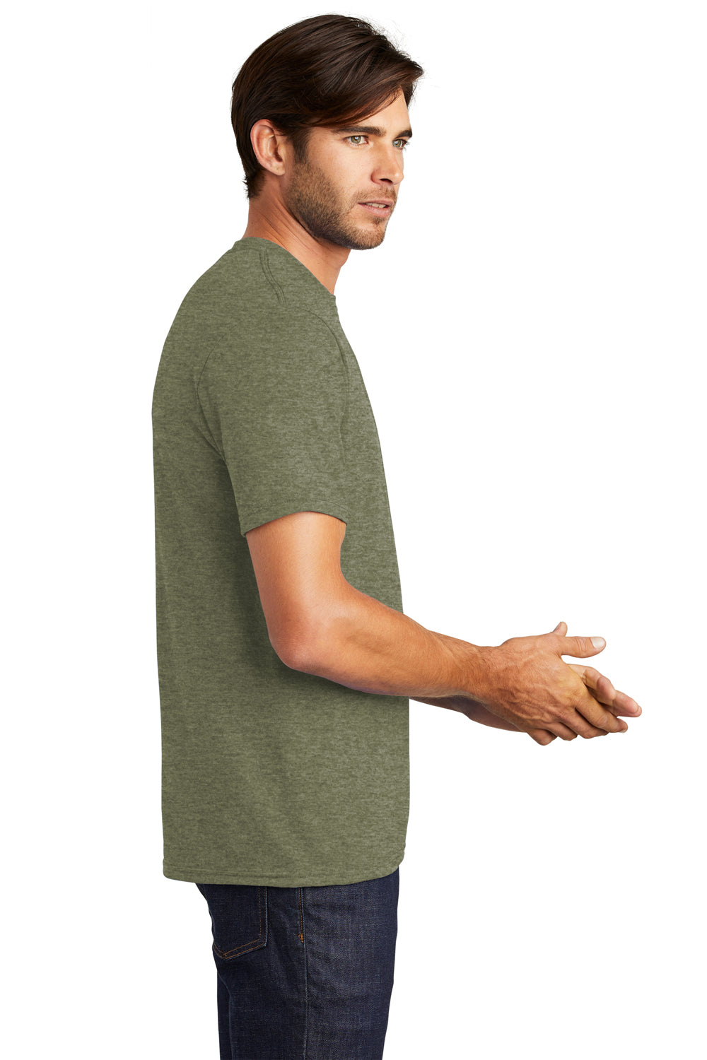 District DM130 Mens Perfect Tri Short Sleeve Crewneck T-Shirt Military Green Frost Side