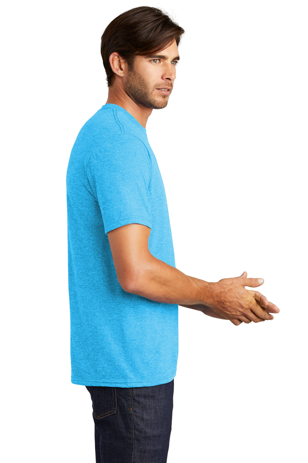 District DM130 Mens Perfect Tri Short Sleeve Crewneck T-Shirt Turquoise Blue Frost Side