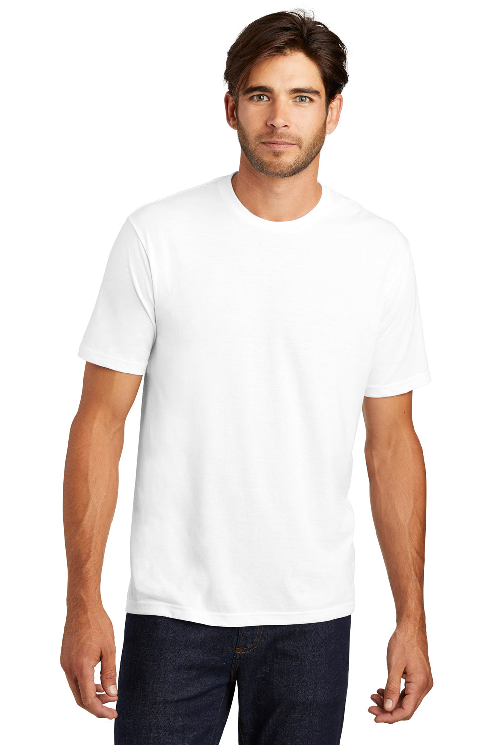 District DM130 Mens Perfect Tri Short Sleeve Crewneck T-Shirt White Front