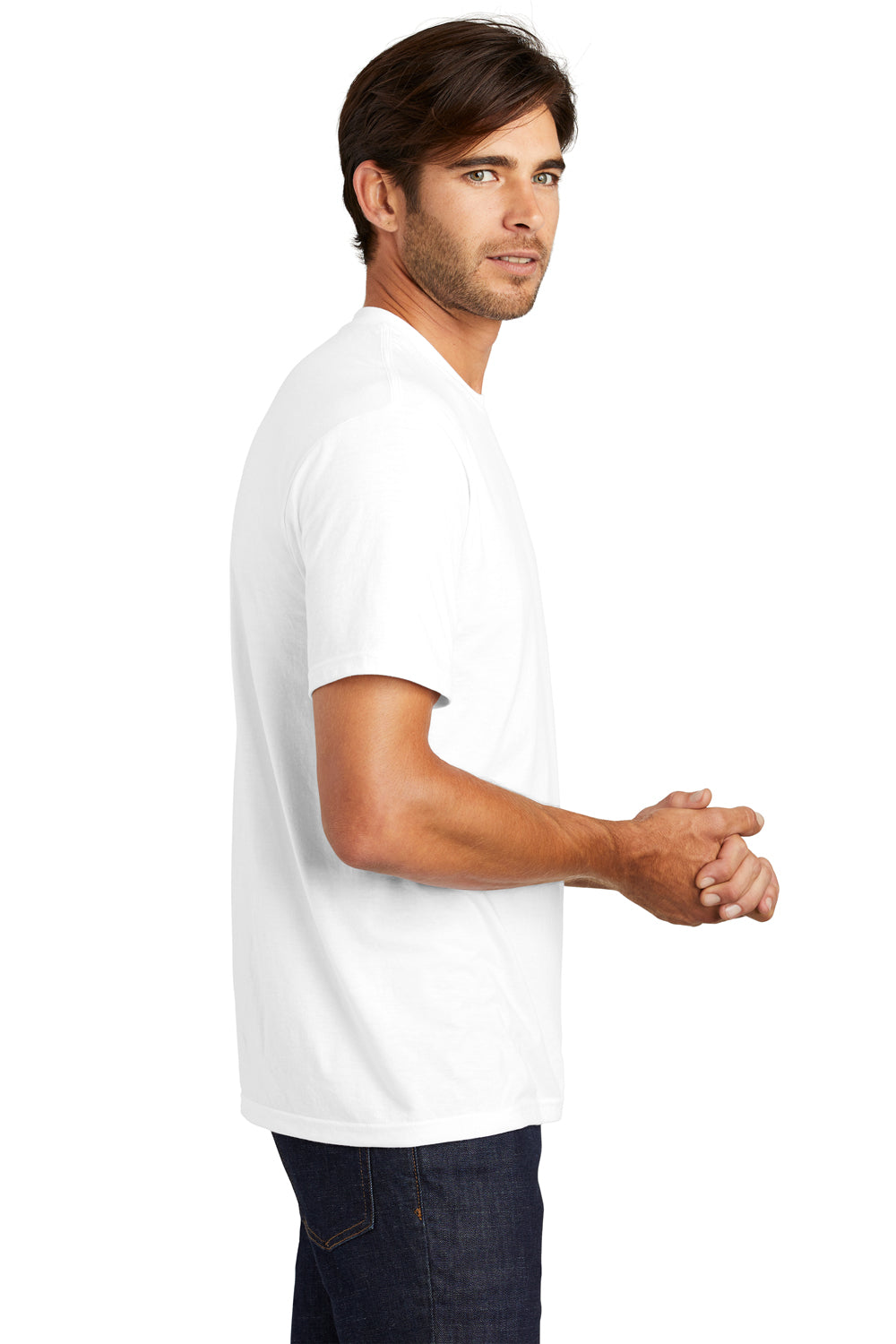 District DM130 Mens Perfect Tri Short Sleeve Crewneck T-Shirt White Side