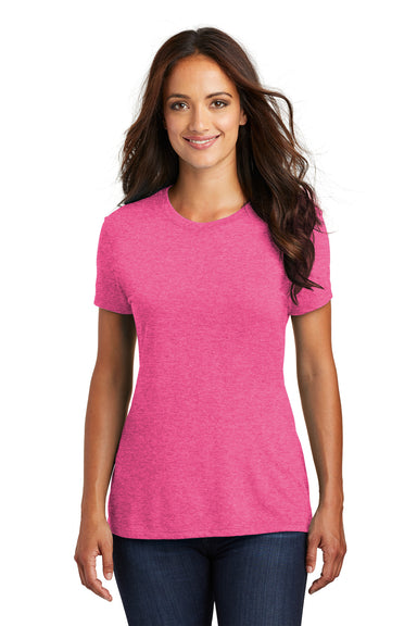 District DM130L Womens Perfect Tri Short Sleeve Crewneck T-Shirt Fuchsia Pink Frost Front