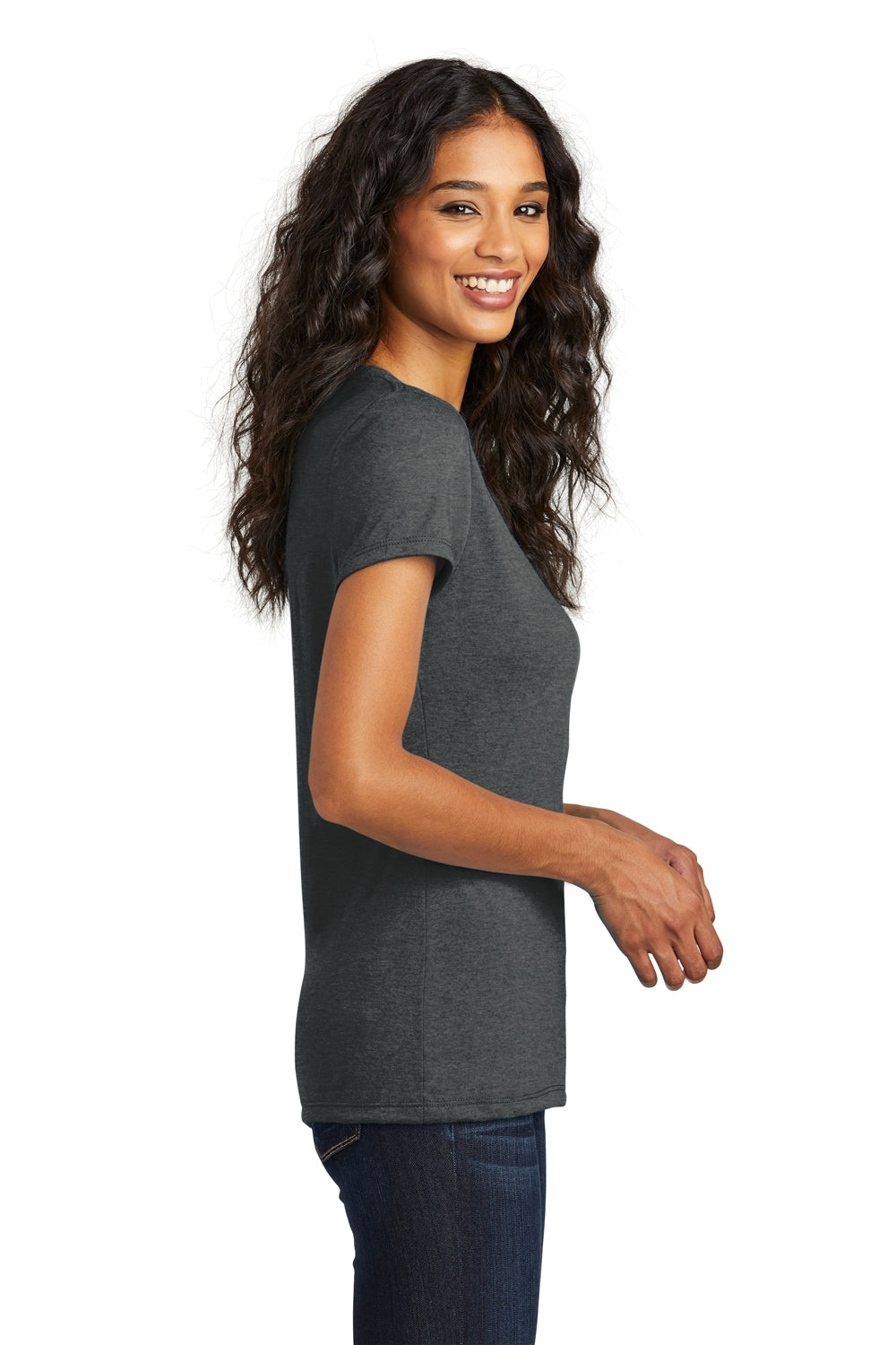 District DM1350L Womens Perfect Tri Short Sleeve V-Neck T-Shirt Black Frost Side
