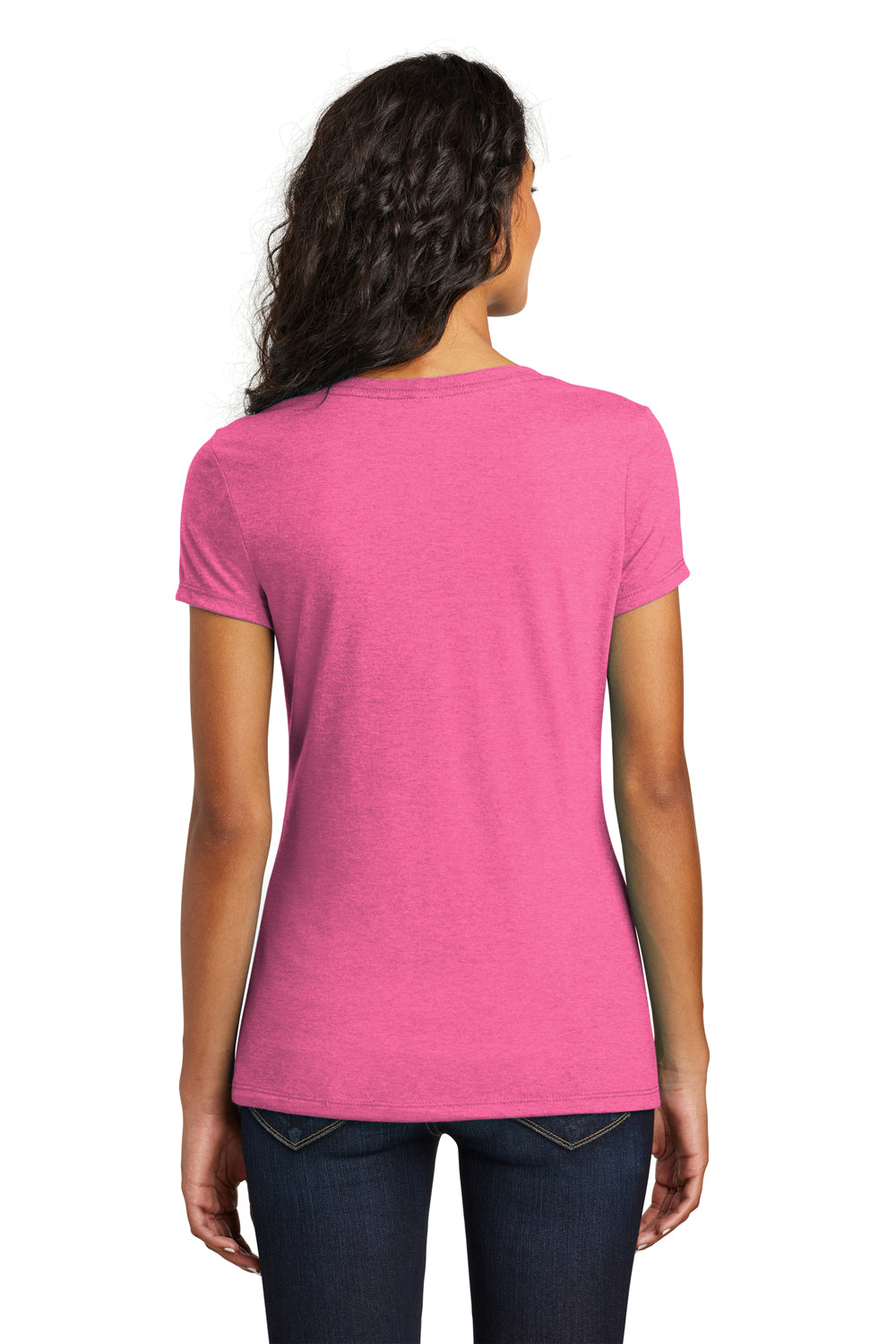 District DM1350L Womens Perfect Tri Short Sleeve V-Neck T-Shirt Fuchsia Pink Frost Back