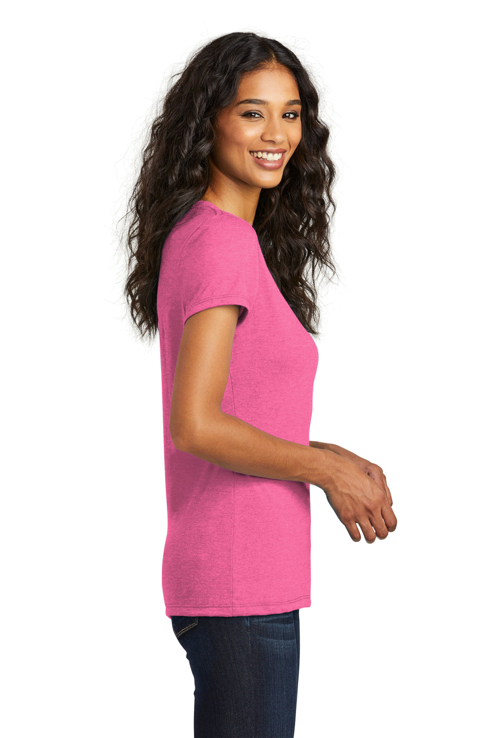 District DM1350L Womens Perfect Tri Short Sleeve V-Neck T-Shirt Fuchsia Pink Frost Side