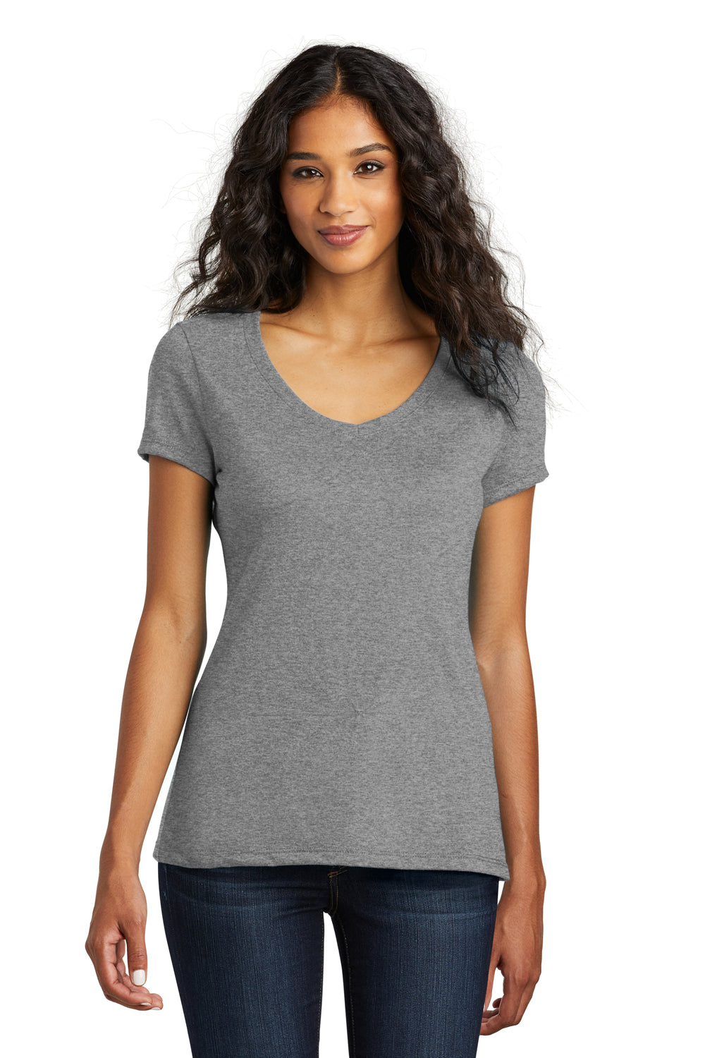 District DM1350L Womens Perfect Tri Short Sleeve V-Neck T-Shirt Grey Frost Front