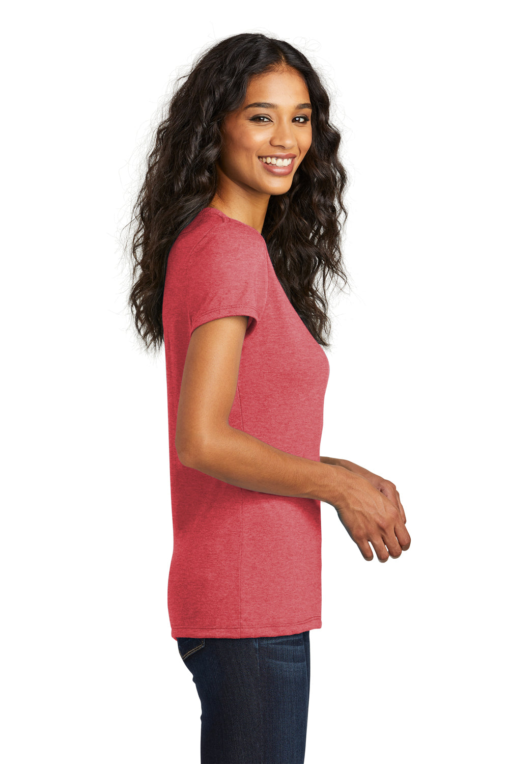 District DM1350L Womens Perfect Tri Short Sleeve V-Neck T-Shirt Red Frost Side