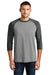 District DM136 Mens Perfect Tri 3/4 Sleeve Crewneck T-Shirt Grey Frost/Black Front