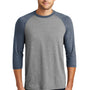 District Mens Perfect Tri 3/4 Sleeve Crewneck T-Shirt - Grey Frost/Navy Blue