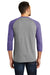 District DM136 Mens Perfect Tri 3/4 Sleeve Crewneck T-Shirt Grey Frost/Purple Back