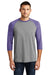 District DM136 Mens Perfect Tri 3/4 Sleeve Crewneck T-Shirt Grey Frost/Purple Front