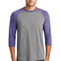 District Mens Perfect Tri 3/4 Sleeve Crewneck T-Shirt - Grey Frost/Purple