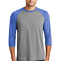 District Mens Perfect Tri 3/4 Sleeve Crewneck T-Shirt - Grey Frost/Royal Blue