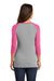 District DM136L Womens Perfect Tri 3/4 Sleeve Crewneck T-Shirt Grey Frost/Fuchsia Pink Back