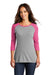 District DM136L Womens Perfect Tri 3/4 Sleeve Crewneck T-Shirt Grey Frost/Fuchsia Pink Front