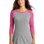 District Womens Perfect Tri 3/4 Sleeve Crewneck T-Shirt - Grey Frost/Fuchsia Pink