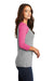 District DM136L Womens Perfect Tri 3/4 Sleeve Crewneck T-Shirt Grey Frost/Fuchsia Pink Side