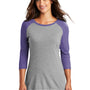 District Womens Perfect Tri 3/4 Sleeve Crewneck T-Shirt - Grey Frost/Purple