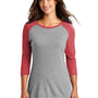 District Womens Perfect Tri 3/4 Sleeve Crewneck T-Shirt - Grey Frost/Red