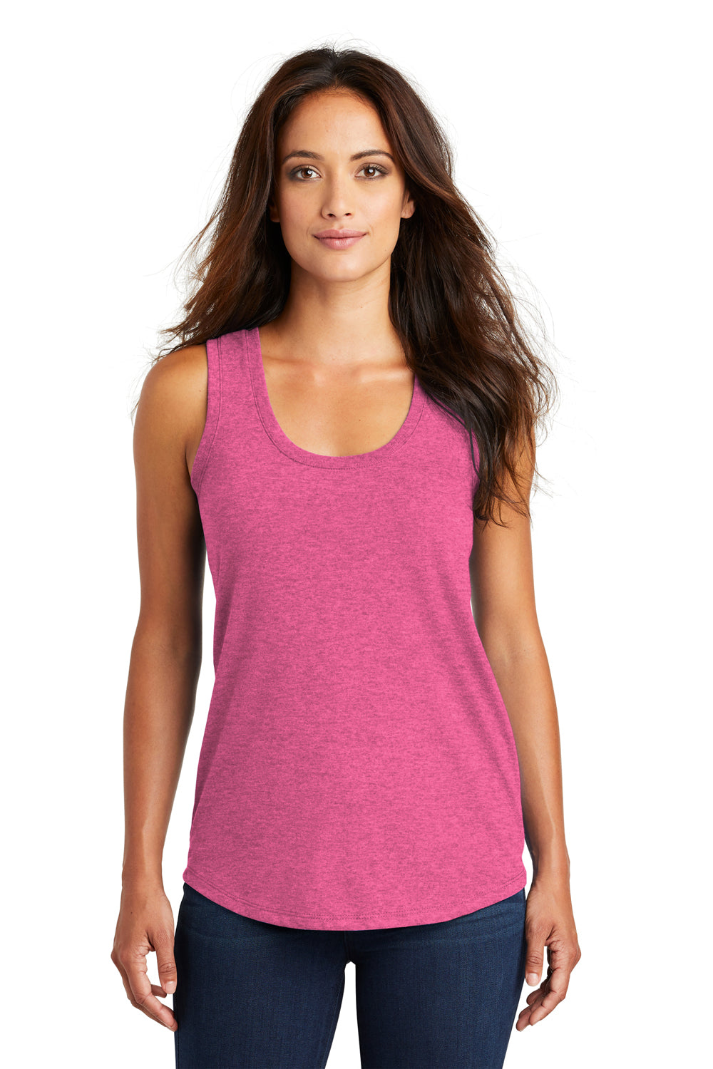 District DM138L Womens Perfect Tri Tank Top Fuchsia Pink Frost Front