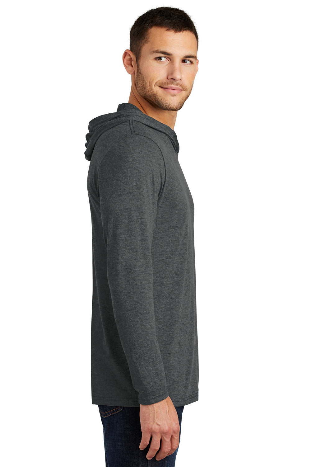 District DM139 Mens Perfect Tri Long Sleeve Hooded T-Shirt Hoodie Black Frost Side